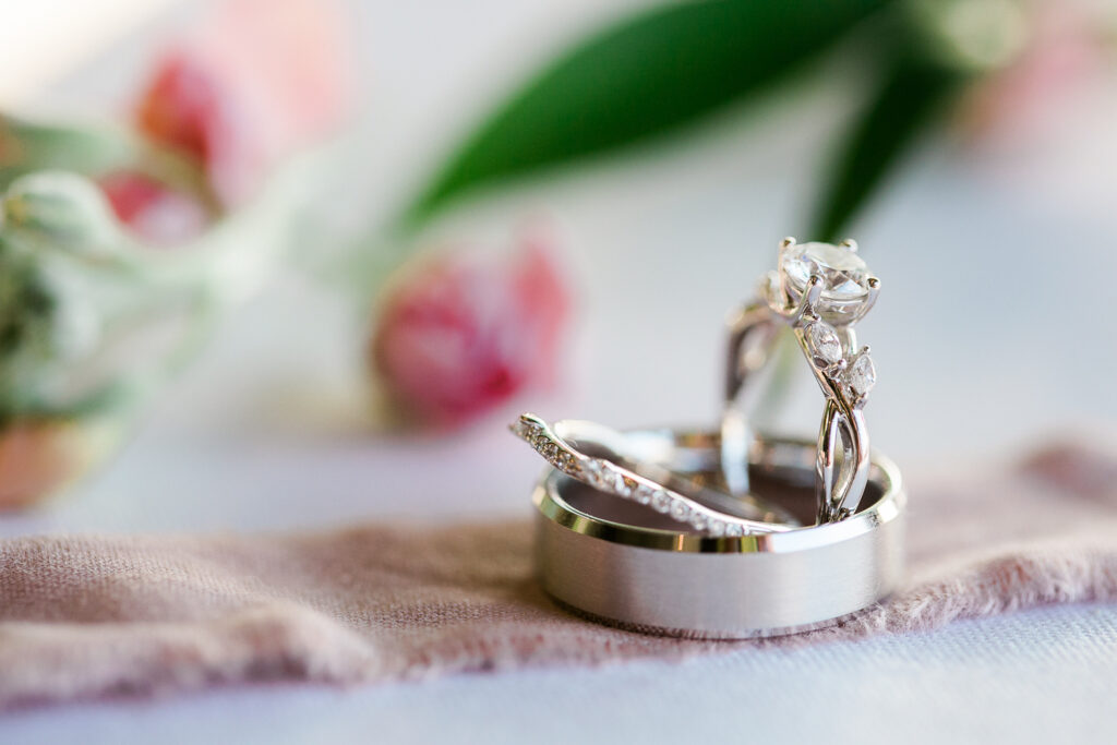 Ringset photographed during an airlie gardens wedding in Wilmington NC.