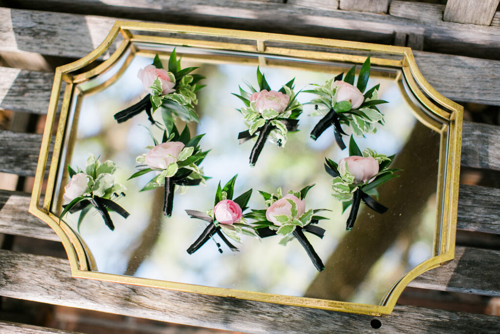 Boutonnieres created for the groomsmen of a wedding on Bald Head Island.