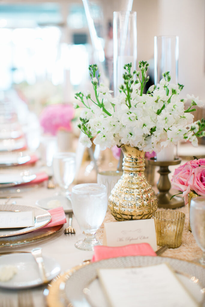 Floral centerpiece for a Bald Head Island Club wedding.