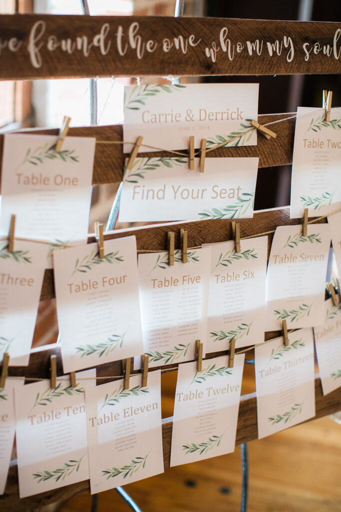 Seating chart in the brooklyn arts center to let guests know where to sit for the reception.