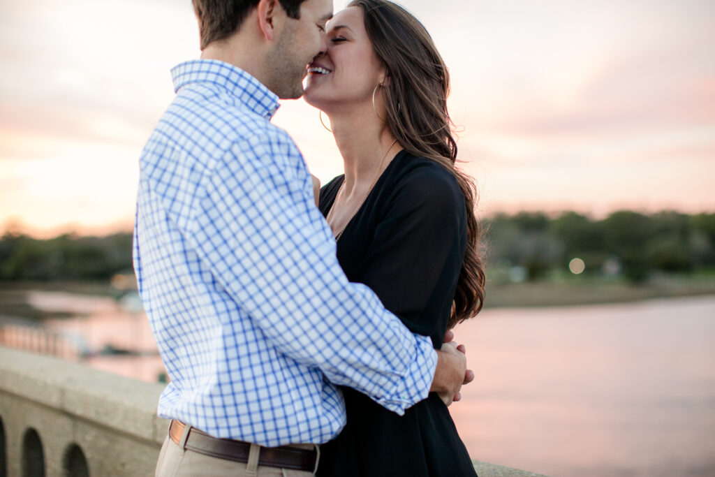 Couple enjoys each other during engagement session in Wilmington NC.