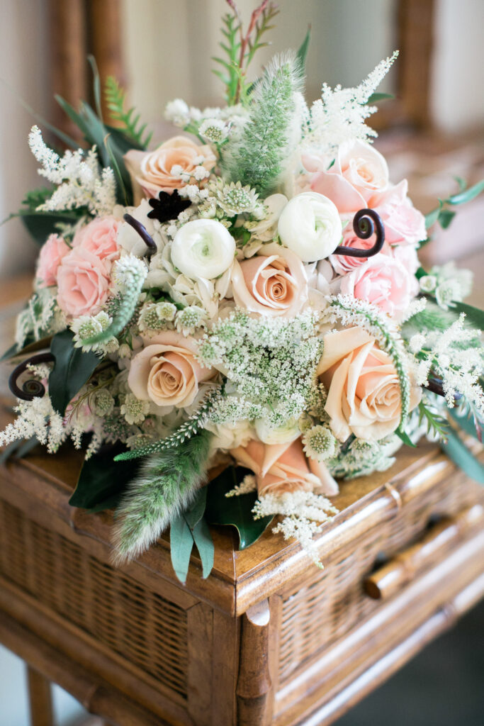 Beautiful bouquet for a bride at her Wrightsville Manor Wedding in Wilmington NC.