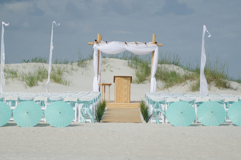 Wrightsville beach wedding ceremony set up at Shell Island Resort